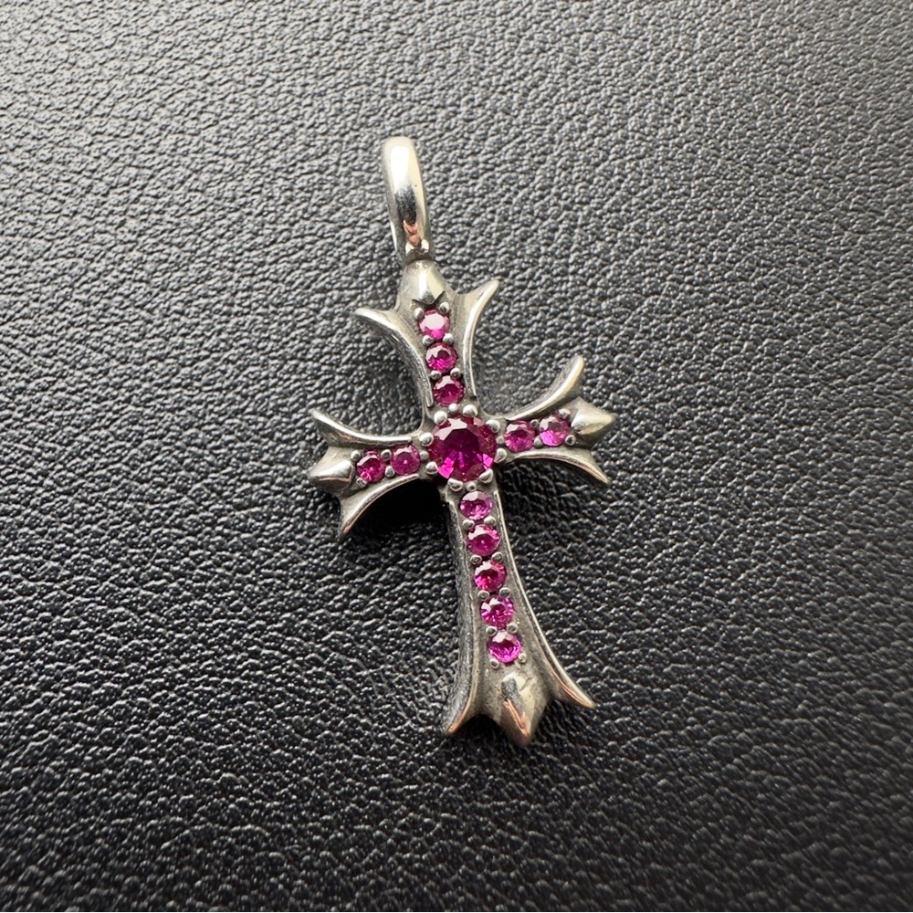 Chrome Hearts Silver Tiny Fat Cross Ruby Pave Pen… - image 1